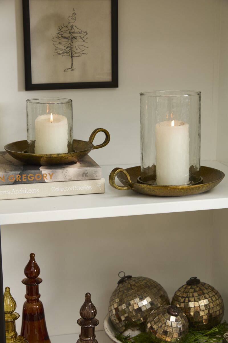 Antique Brass Hurricane Candle Holder with Glass