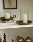 Antique Brass Hurricane Candle Holder with Glass