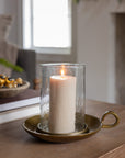 Antique Brass Hurricane Candle Holder with Glass