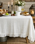 White Ruffle Linen Tablecloth