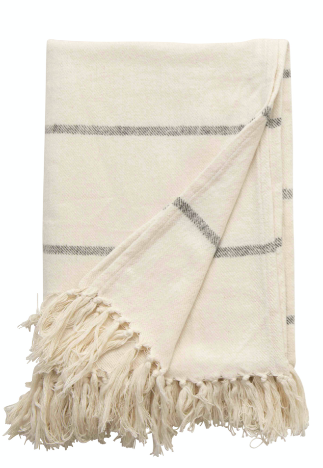 Cream Cotton Striped Throw