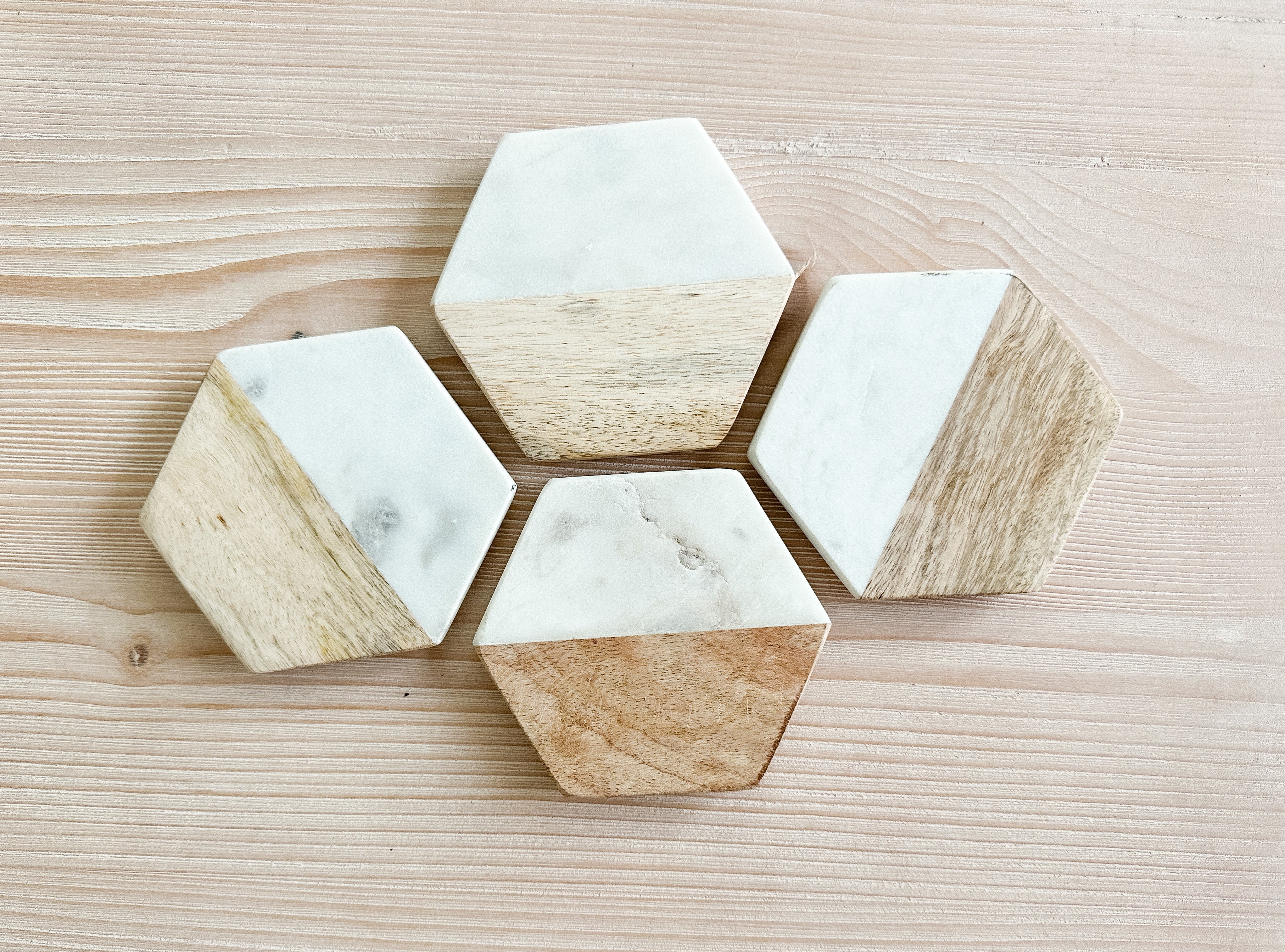 Wood and Marble Coasters (Set of 4)