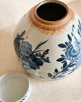Aged Blue & White Floral Ginger Jar