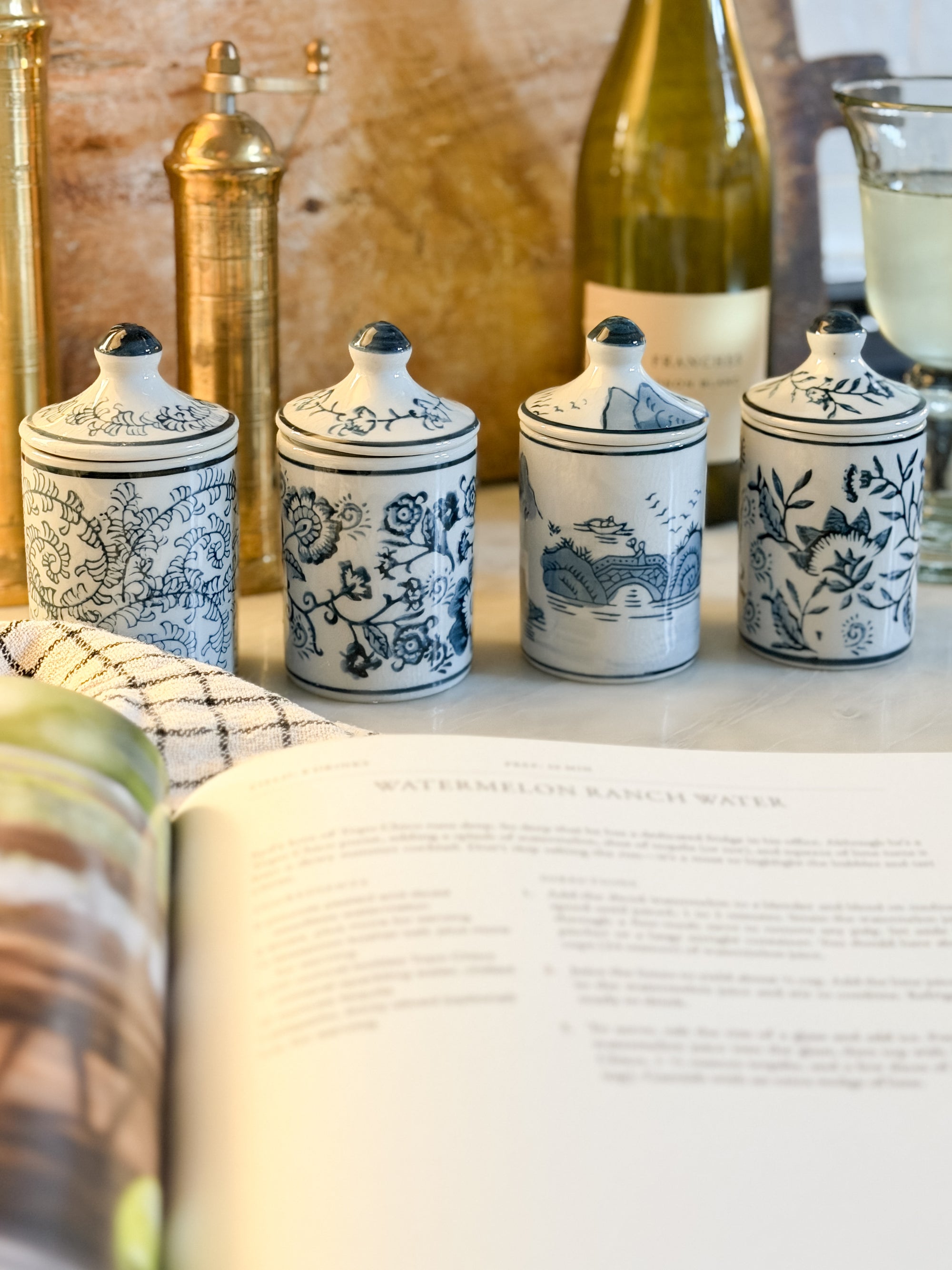 Hand-Painted Blue Floral Mini Jars, Set of 4