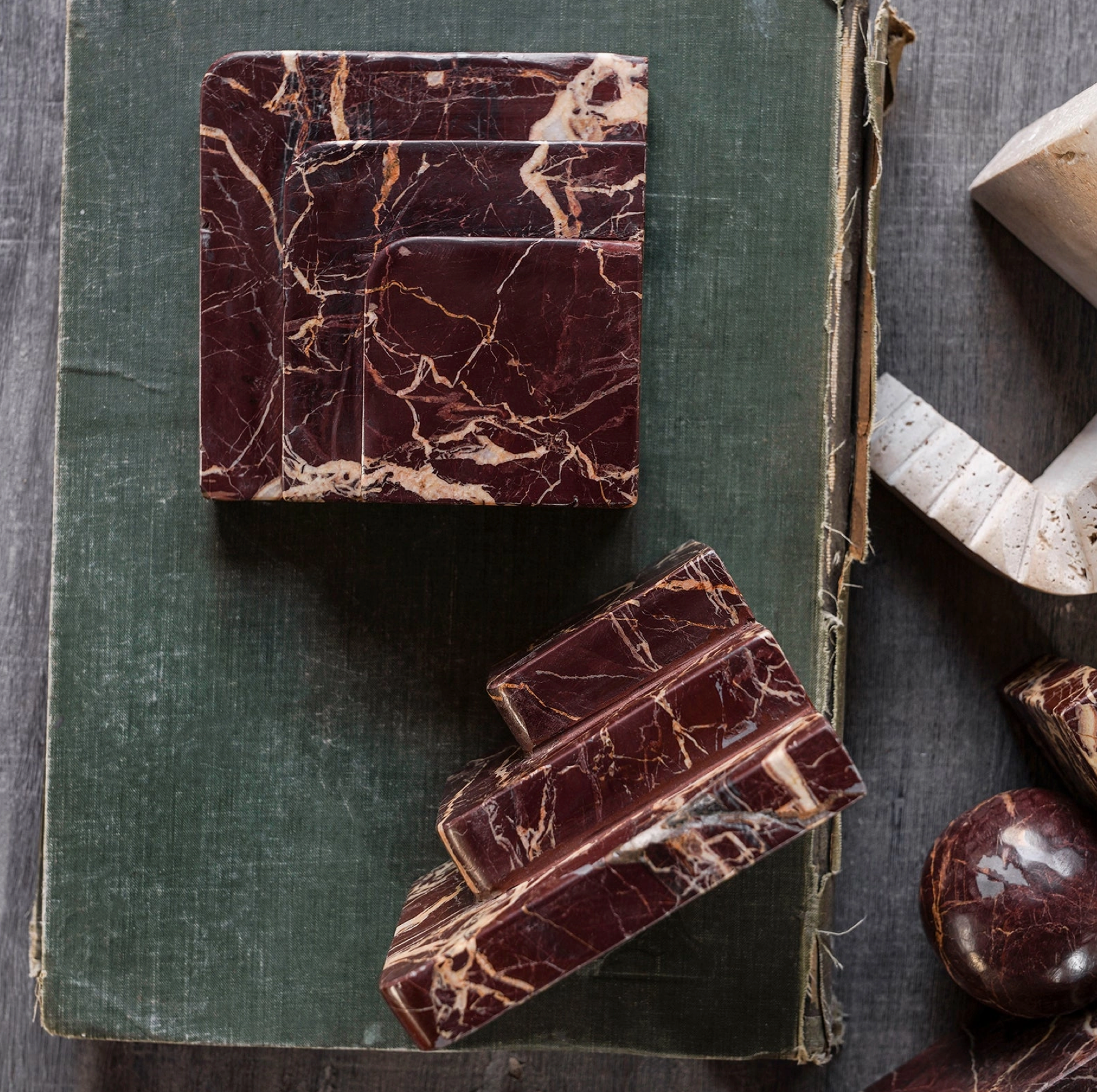 The Bordeaux Stacked Marble Bookends