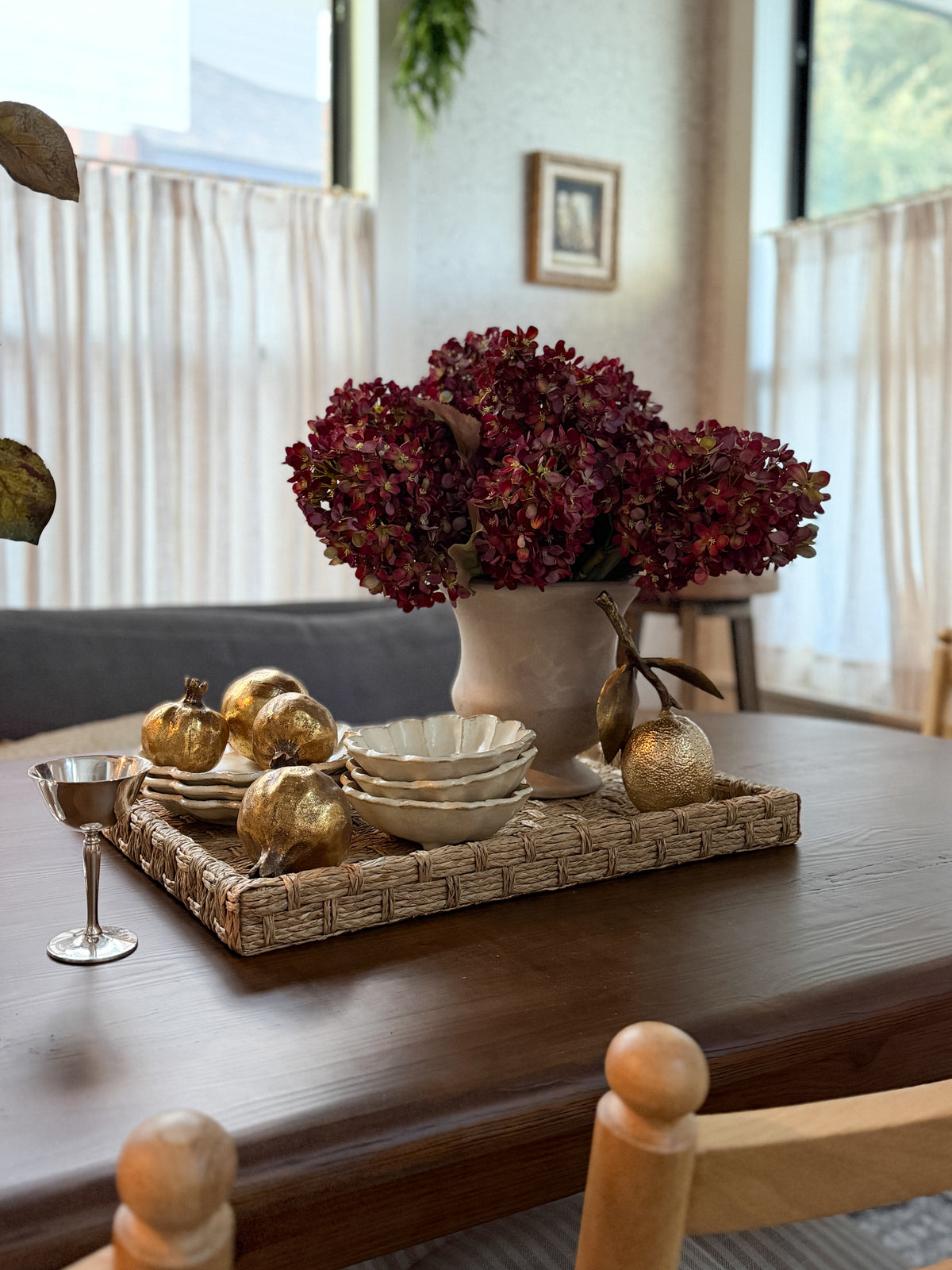 Burgundy Hydrangea Faux Stem, 21"
