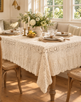 Cream Hand Crocheted Medallion Tablecloth