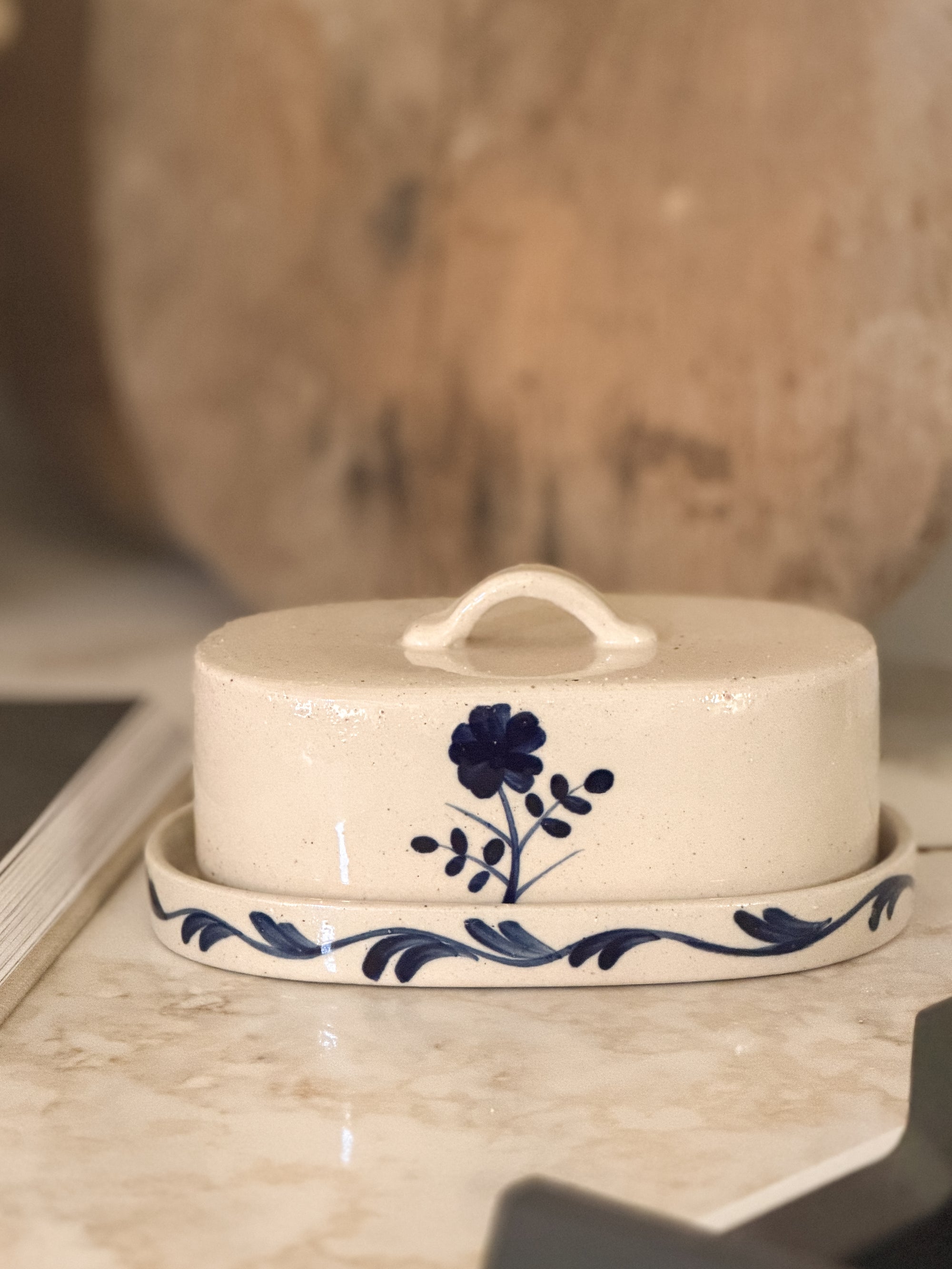 Hand-Painted Floral Butter Dish