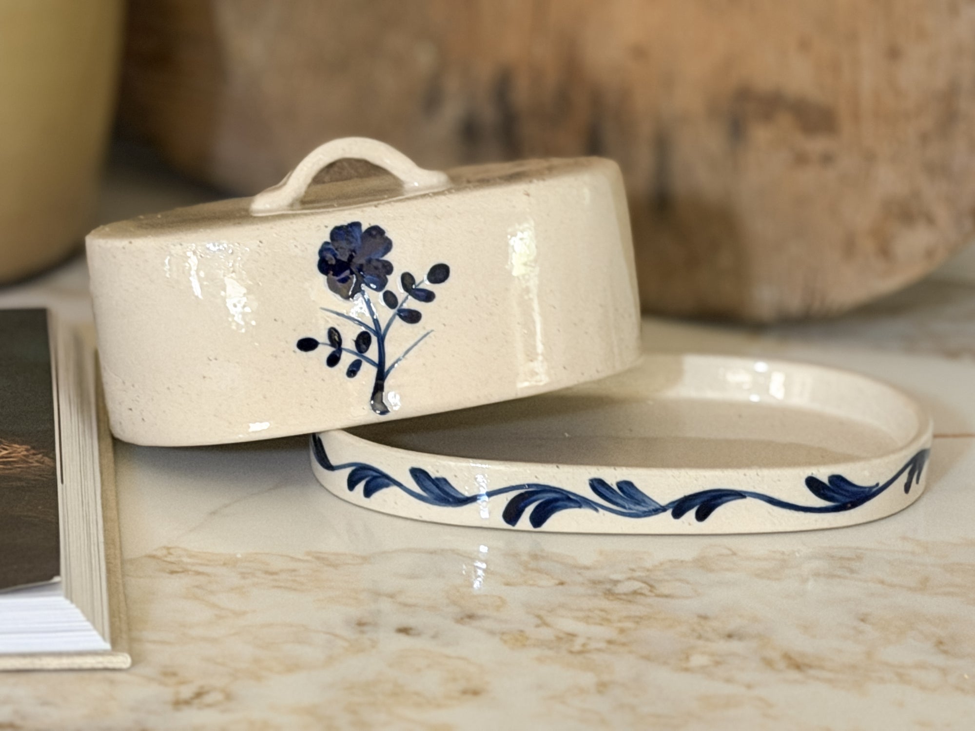 Hand-Painted Floral Butter Dish