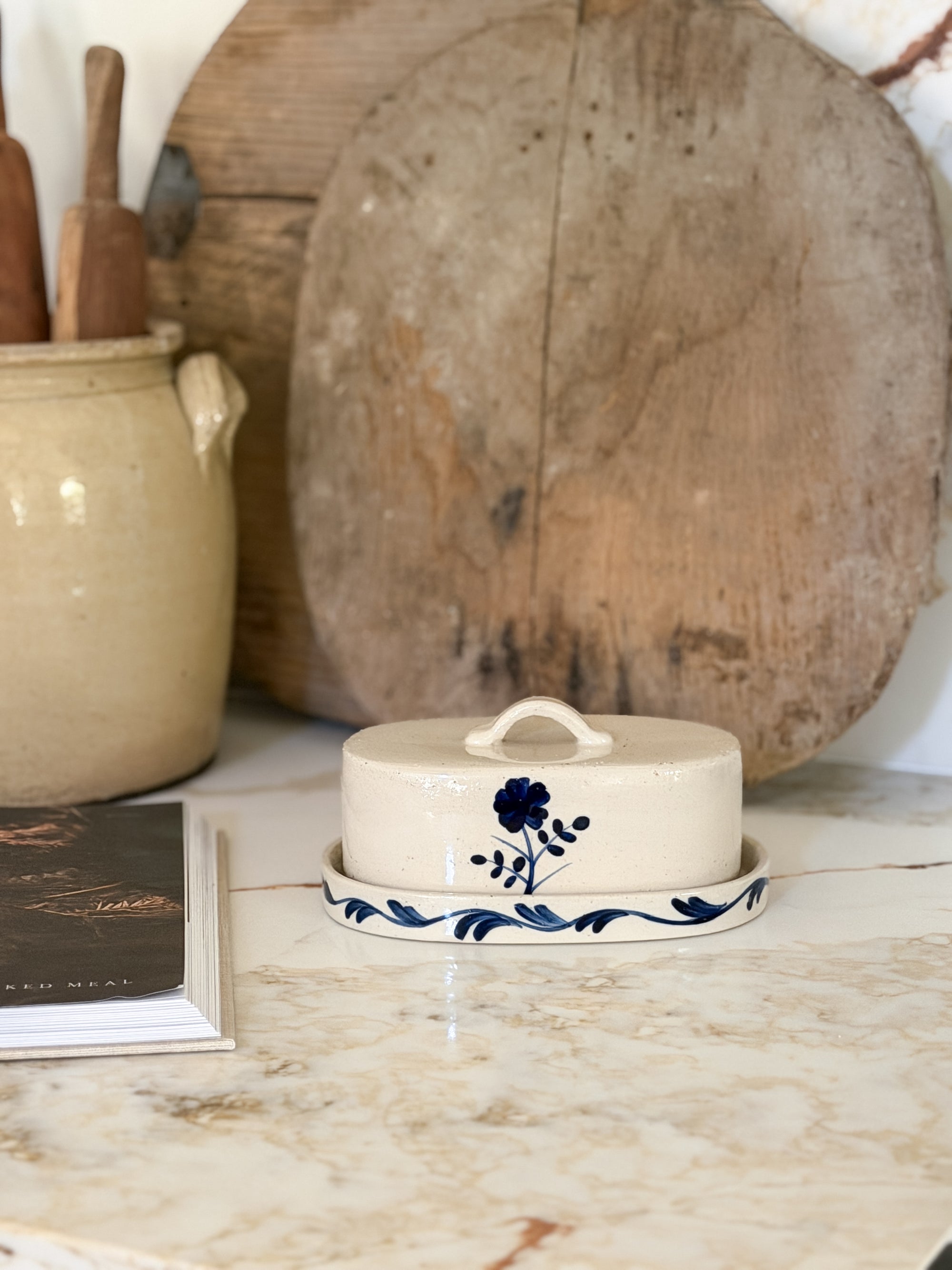Hand-Painted Floral Butter Dish