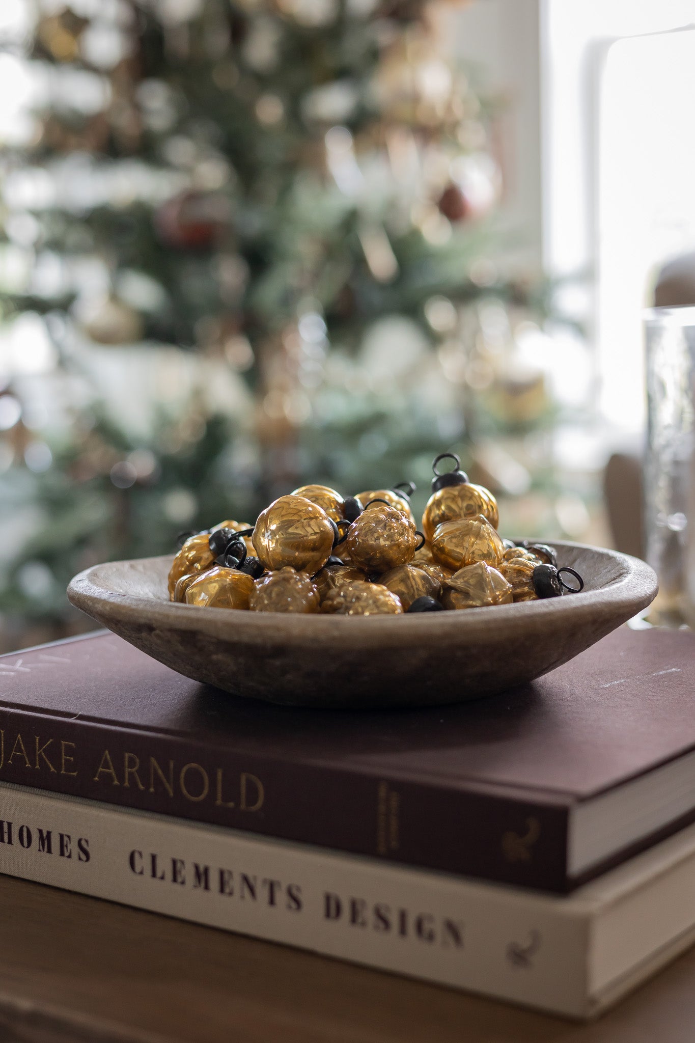 Mini Ornaments in a vintage marble bowl