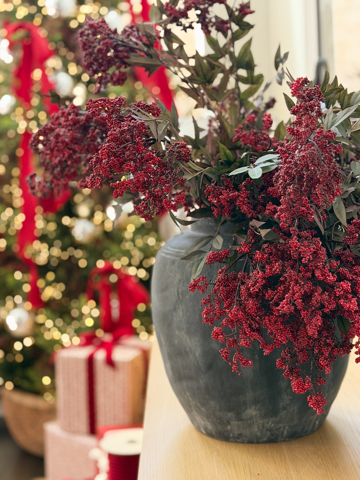 Red Burgundy Fake Nandina Berry Branch, 45"