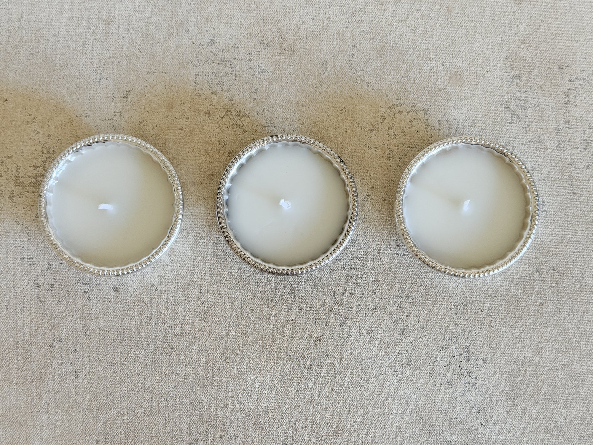 Vintage Silver Dish Votive Candles, Set of 3