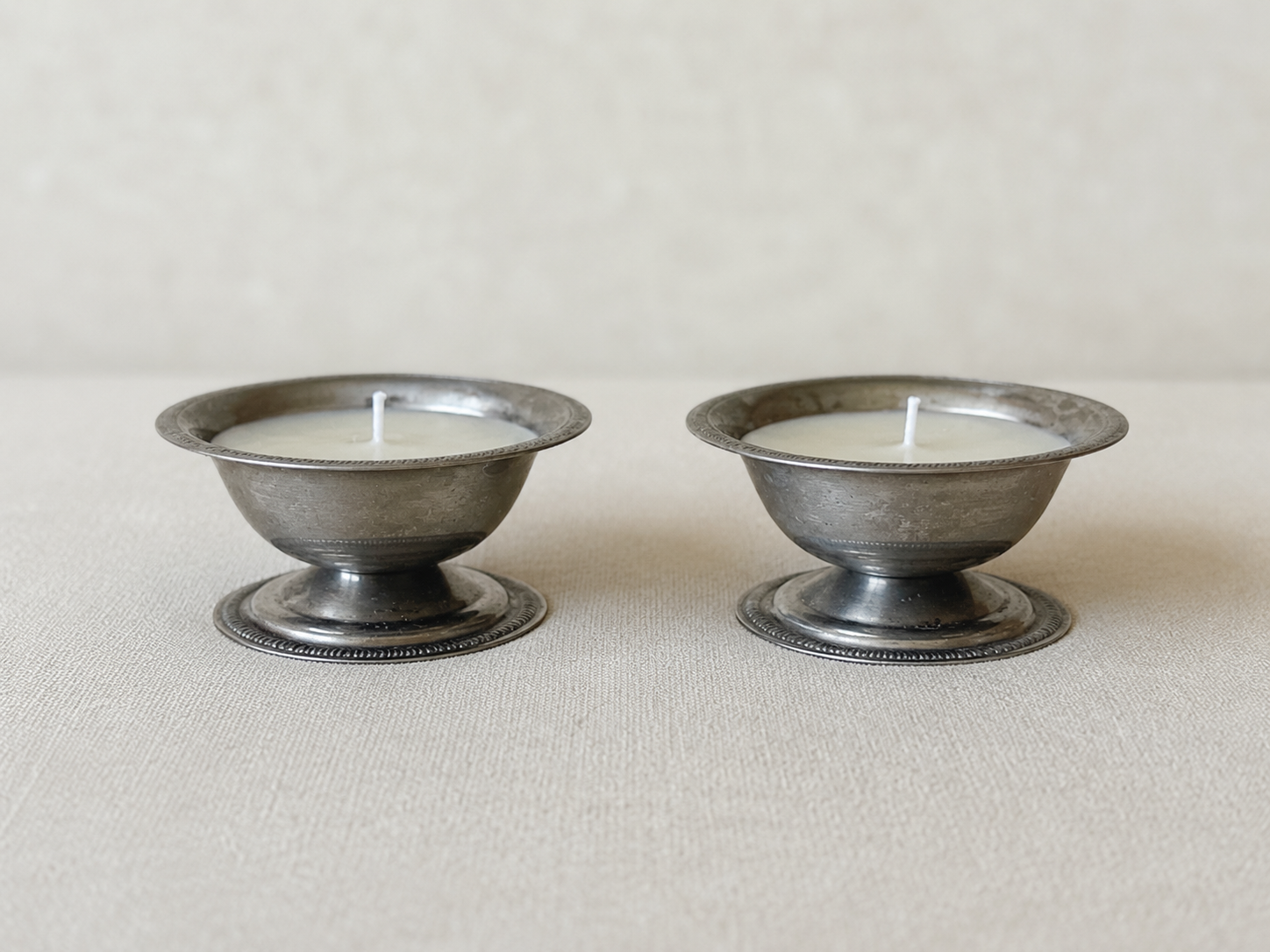Vintage Silver Dish Votive Candles, Set of 2