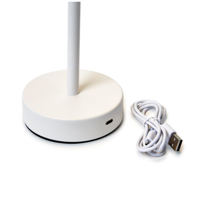 White LED Cordless Table Lamp with Scalloped Edge Shade