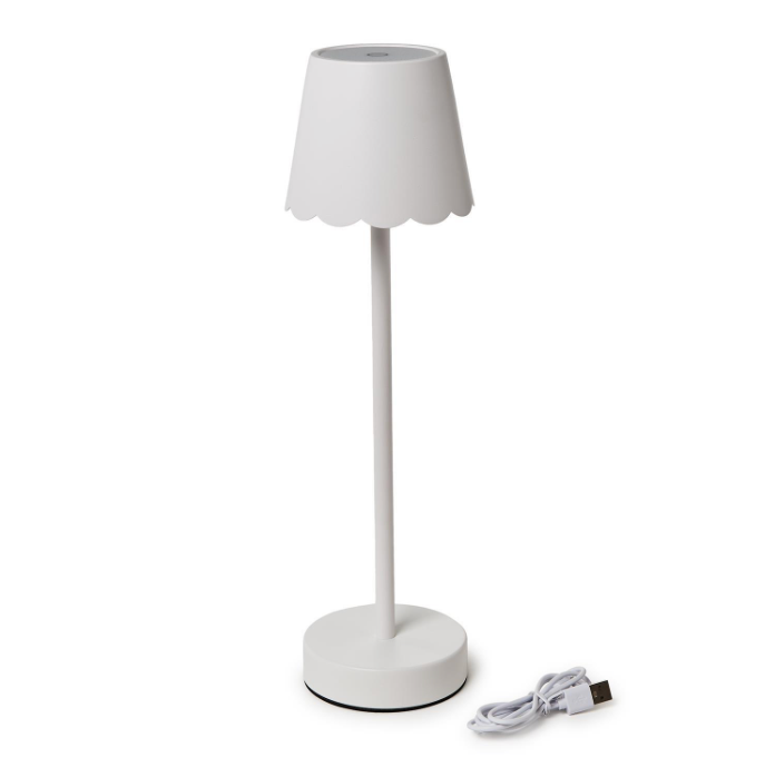 White LED Cordless Table Lamp with Scalloped Edge Shade