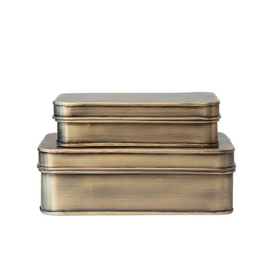 Antique Brass Metal Boxes - Set of 2