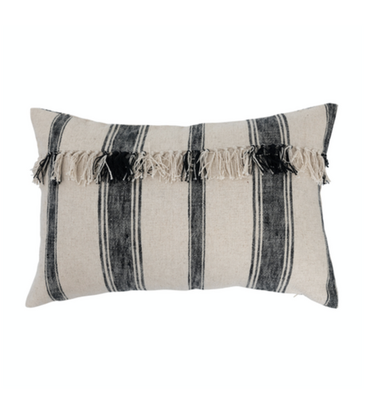 Vintage Black Striped Fringe Lumbar Pillow