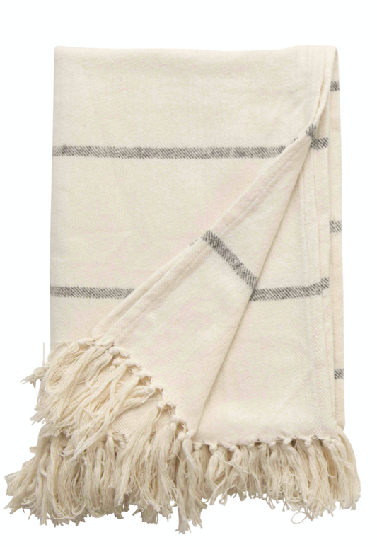 Cream Cotton Striped Throw