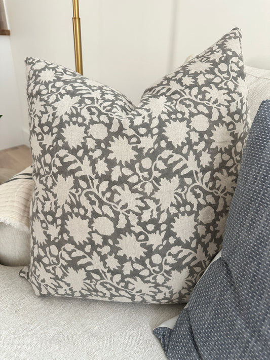 Soft Gray Handblock Pillow
